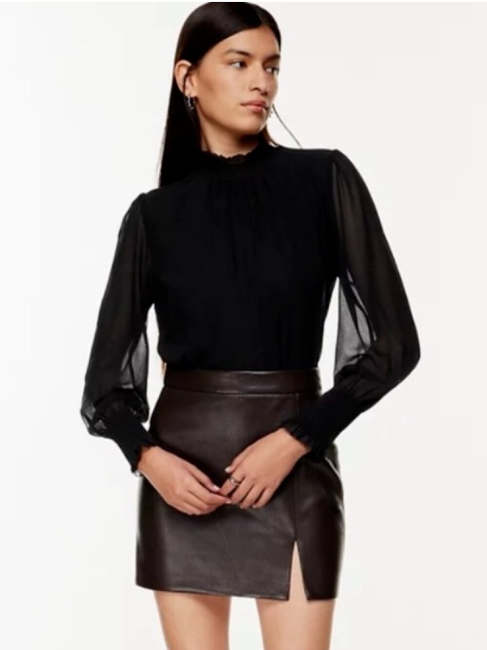 Wilfred Valencia Blouse Mock-neck Puff-sleeve Blouse in Black XS